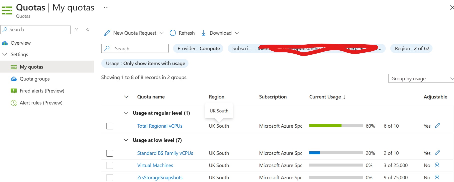azure quota