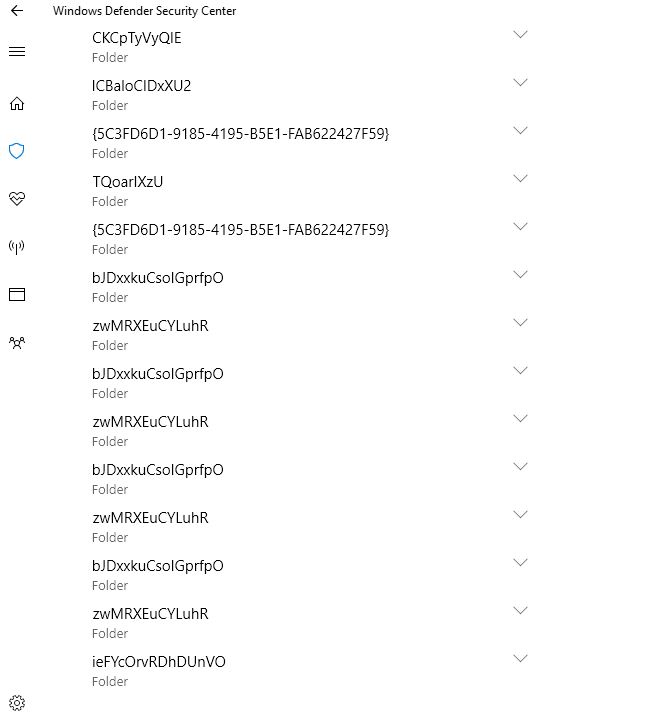 Windows Defender Security Center - Windows 10 - Unable to remove folder ...