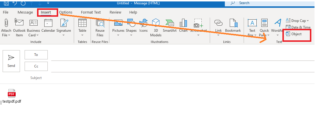 I want to know how to insert a pdf into the body of an email ...