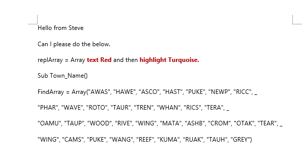 Word color text Red and highlight Turquoise - Microsoft Q&A