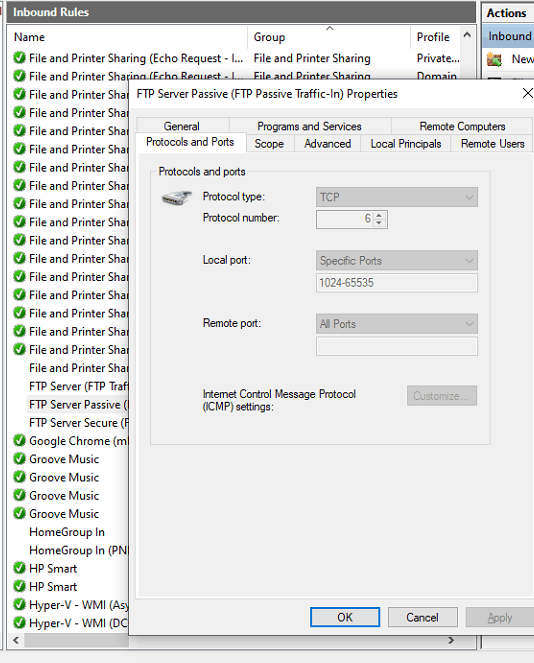 Windows 10 firewall FTP access - Microsoft Q&A