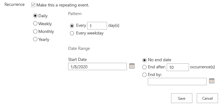 Unable to add multi-day recurring events in SharePoint Online calendar ...