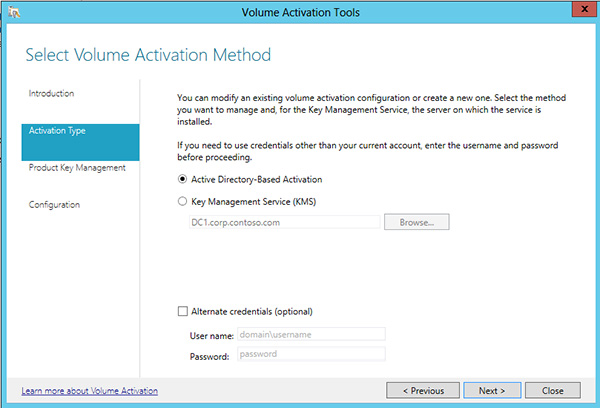 Selecting Active Directory-Based Activation.