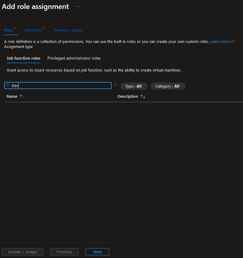 Unable to add “DevCenter Dev Box User” role under the Access 