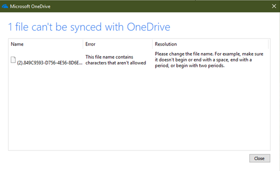 1 file can't be synced & 