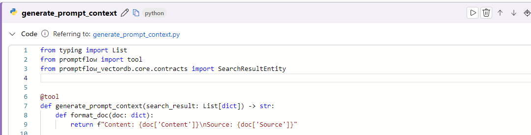"Q&A on Your Data" Prompt Flow example - why python node cannot grab ...