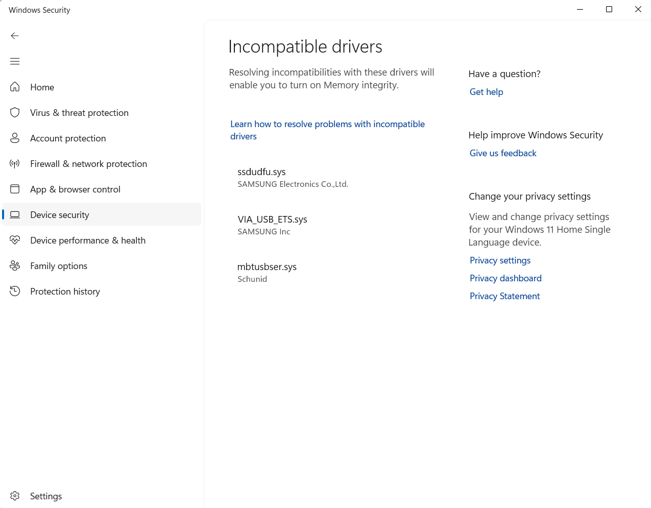 Core Isolation Incompatible Drivers - Microsoft Q&A