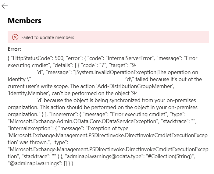 Errors while trying to update my Distro List Members/Owners ...