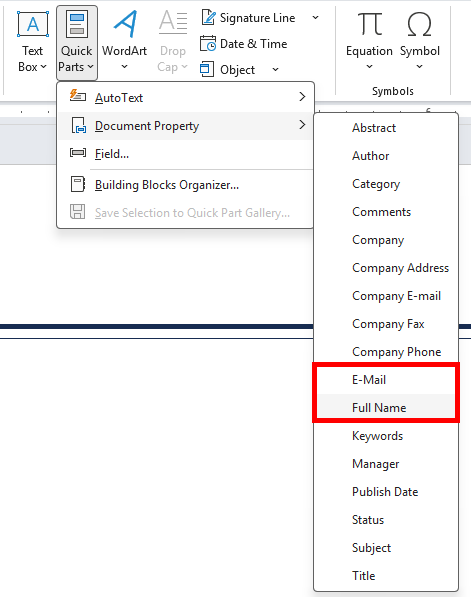 Microsoft Word Quick Parts Document Property
