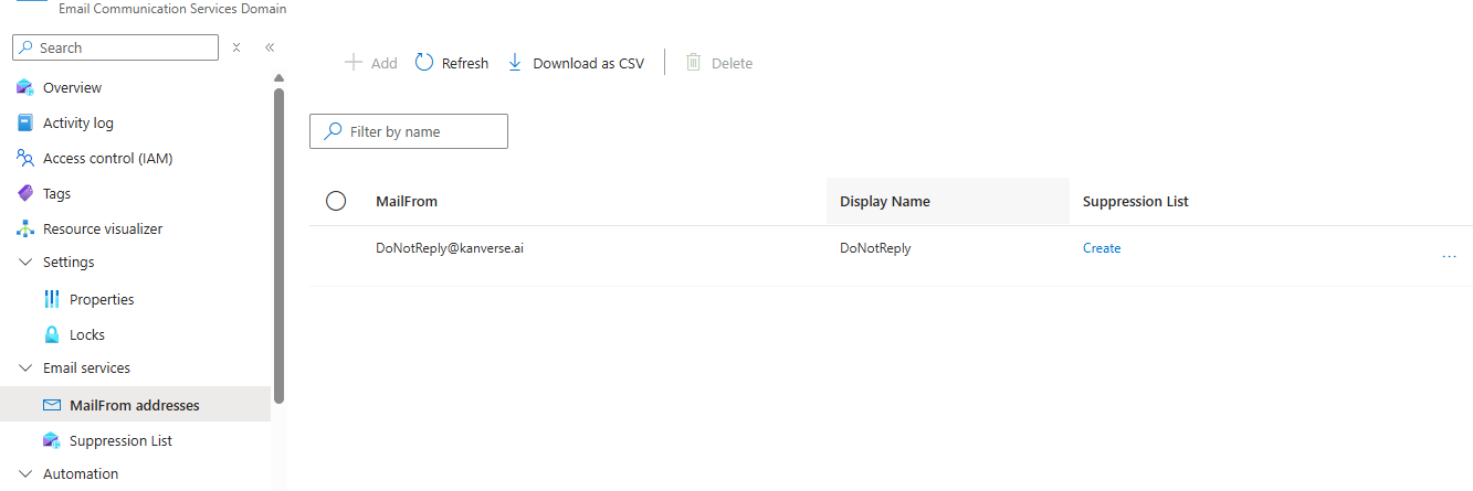 Service - Azure Communication Services → Email, DomainNotLinked despite ...