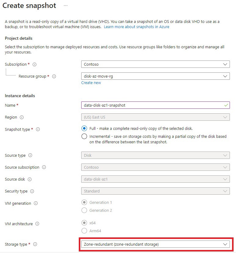 azure disk create snapshot zone-redundant