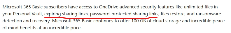 One Drive shared link expiration option missing - M365 Basic ...