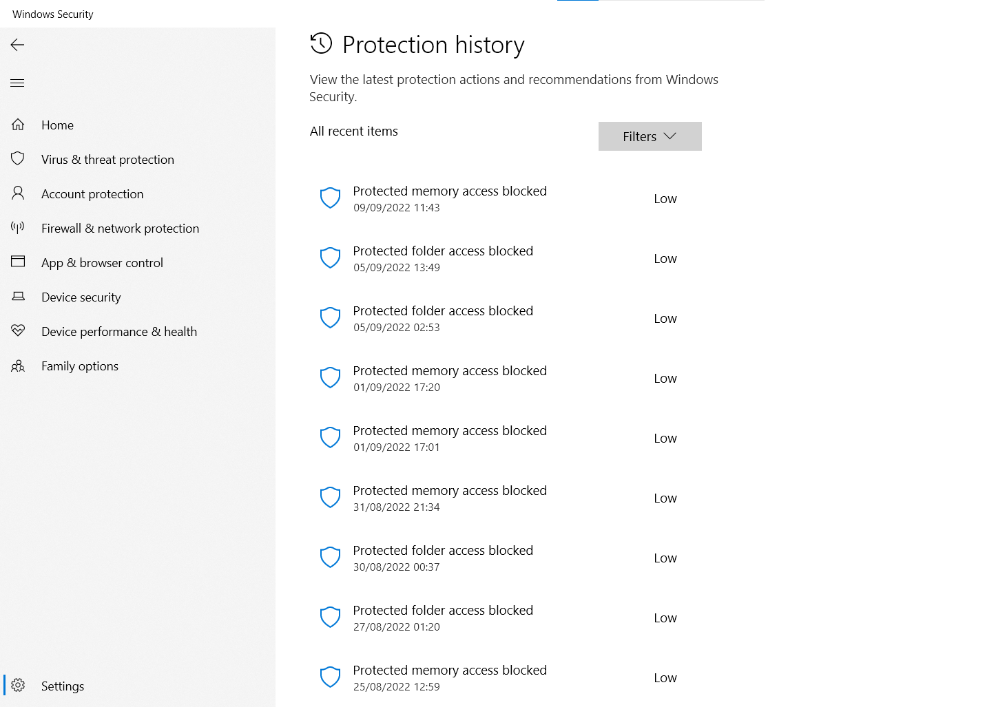 Clean the Protected Memory Access Block from my protection history ...
