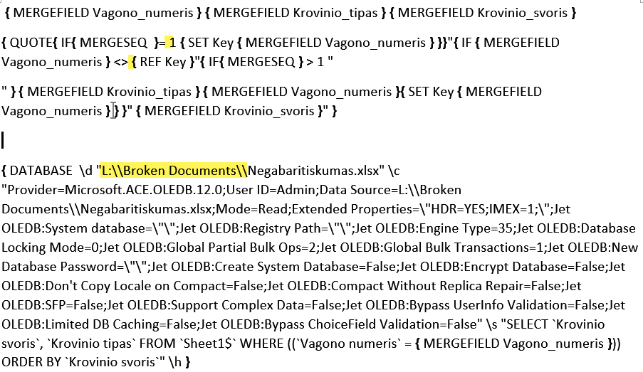 Database field in MS Word unable to open datasource - Microsoft Q&A