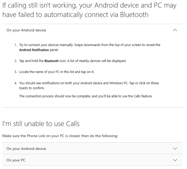 why i am not able to make calls via phone link. phone is not getting ...