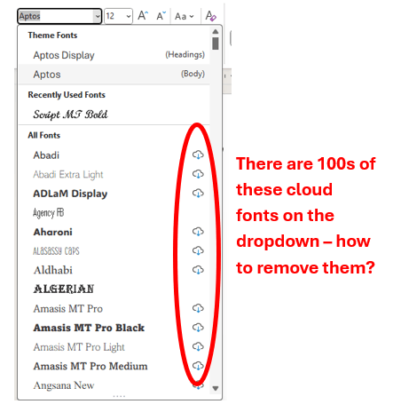 How to remove cloud fonts from dropdown lists - Microsoft Q&A
