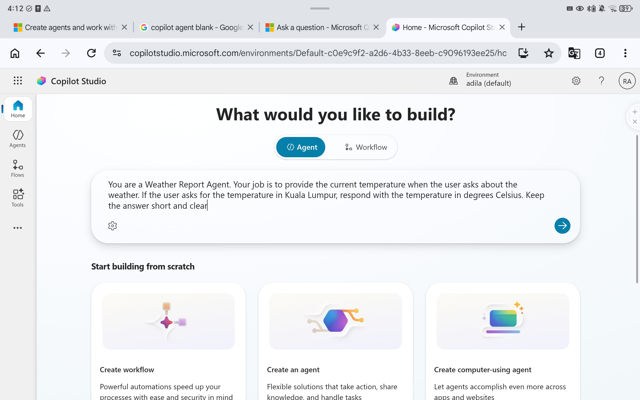 copilot agent blank - Microsoft Q&A