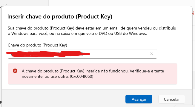 erro ativação w11 pro