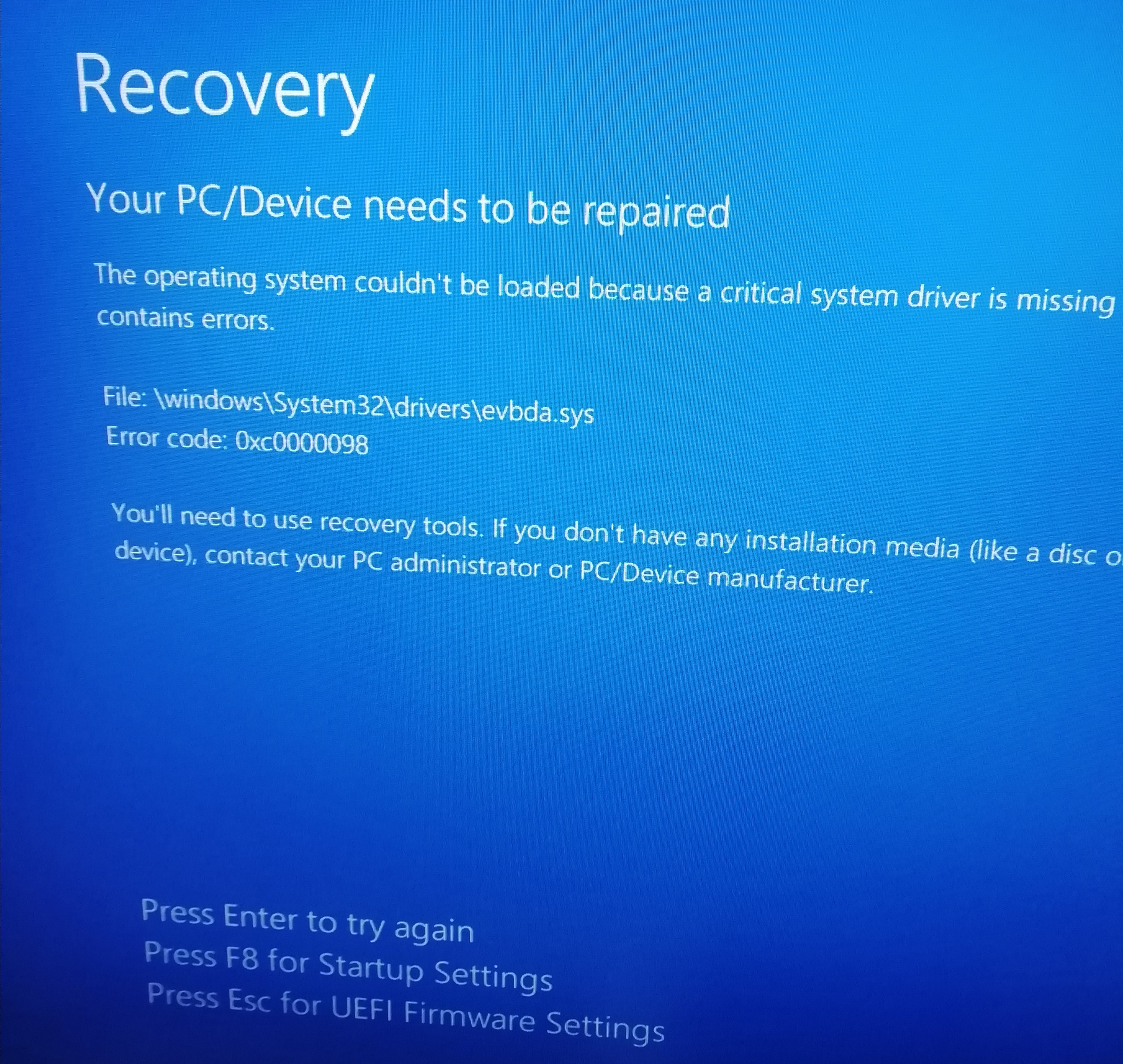 Error 0xc0000098 - Microsoft Q&A
