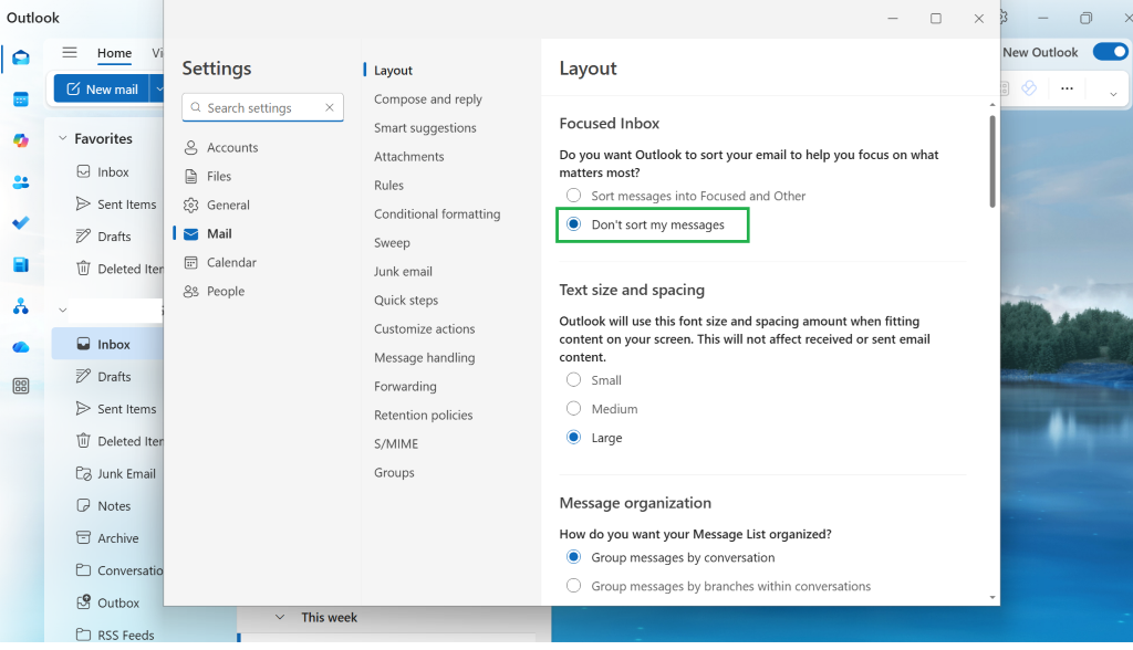 How do I combine my focused and other inboxes?