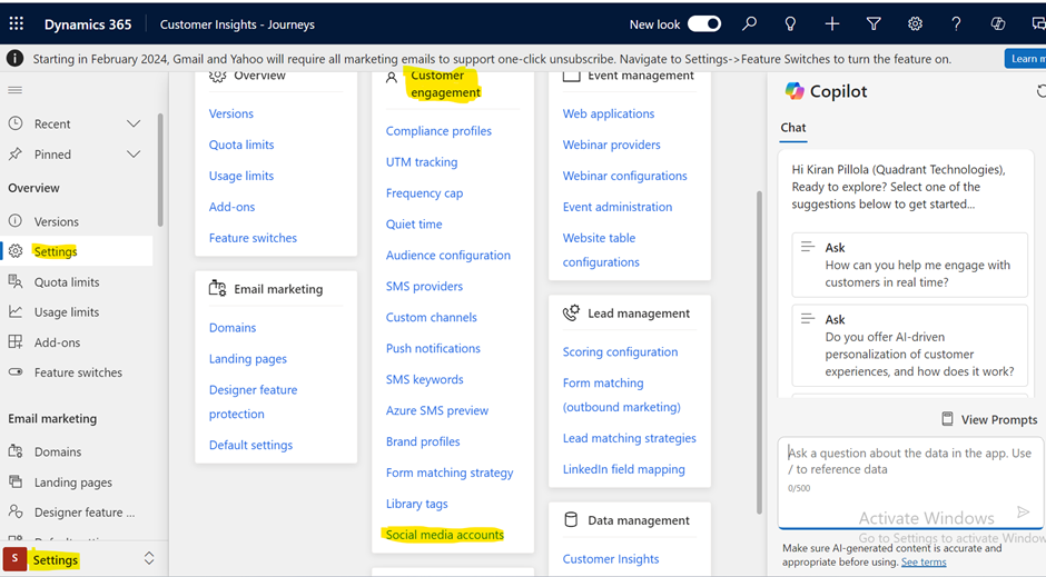 can you please show where is the customer engagement in the sales hub ...