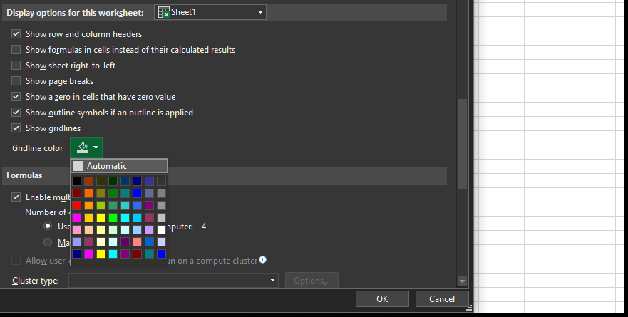 Automatic gridline color in excel - Microsoft Q&A