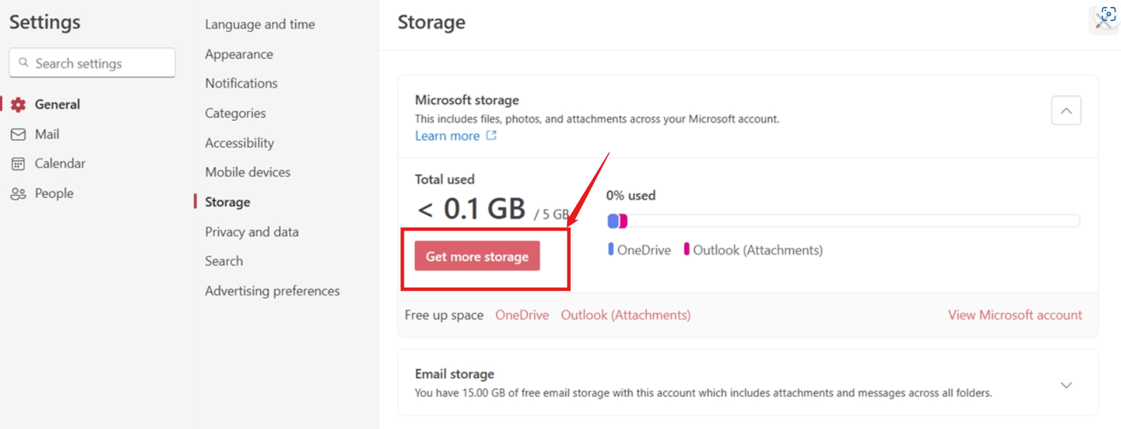 How can increase the free space ***@hotmail.com - Microsoft Q&A