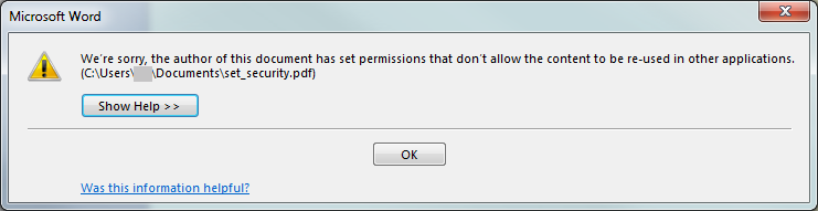PDF security in Word 2013 - Microsoft Q&A