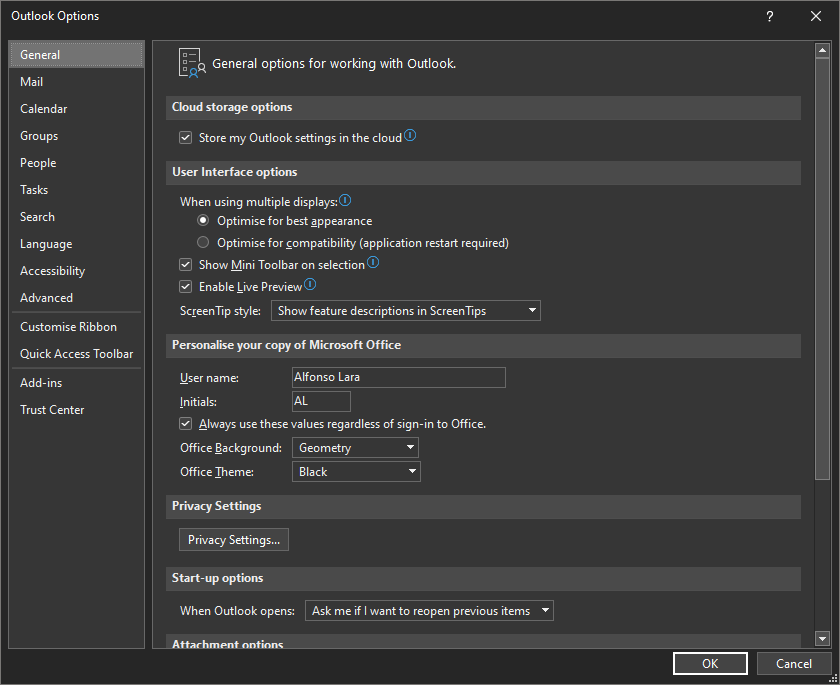 Office/Outlook Dark Mode: no 