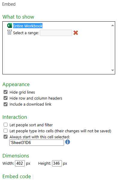 Open to a specific Excel workbook tab when embedding on a blog ...