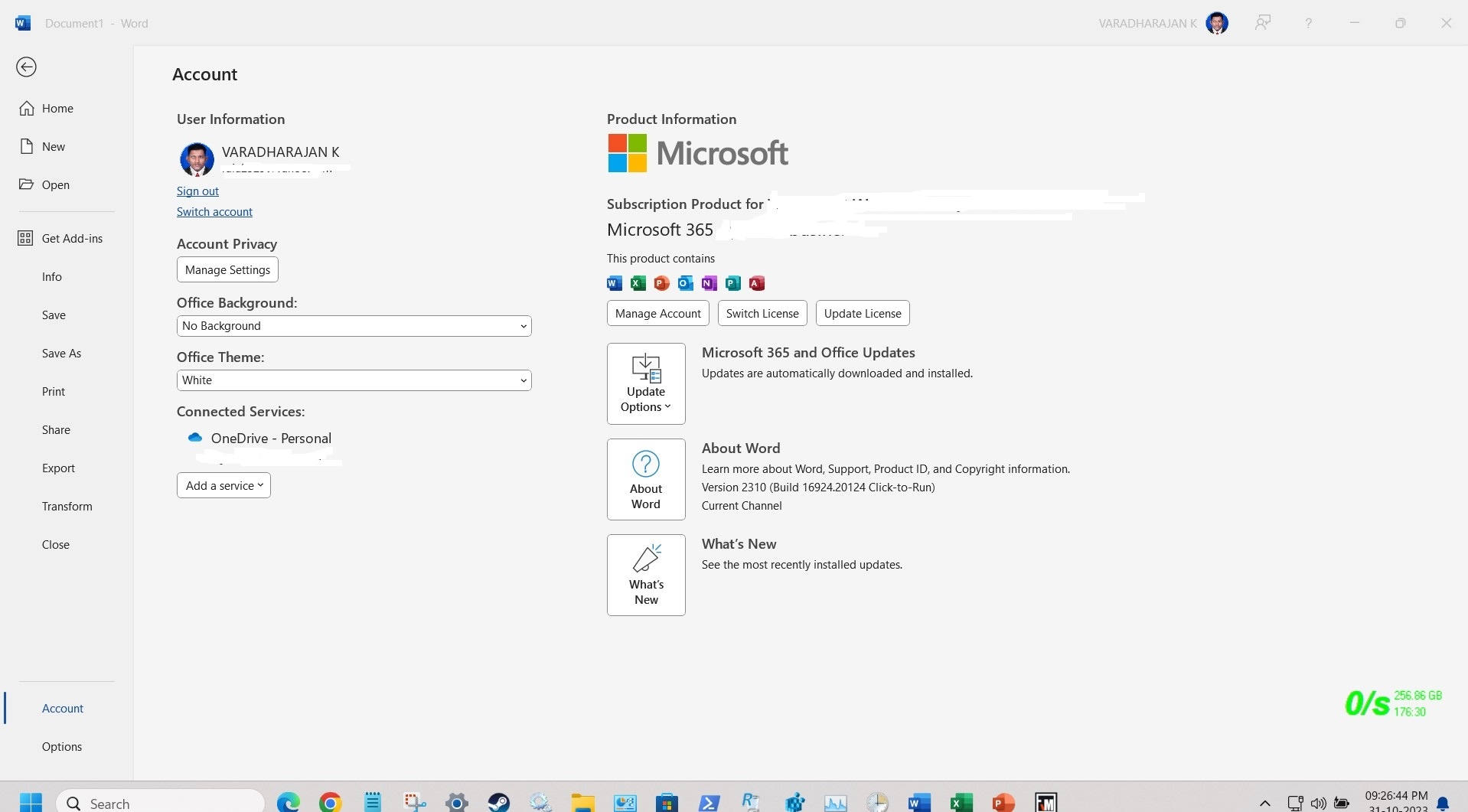 Microsoft Released Update v2310 (build 16924.20124 c2r) current
