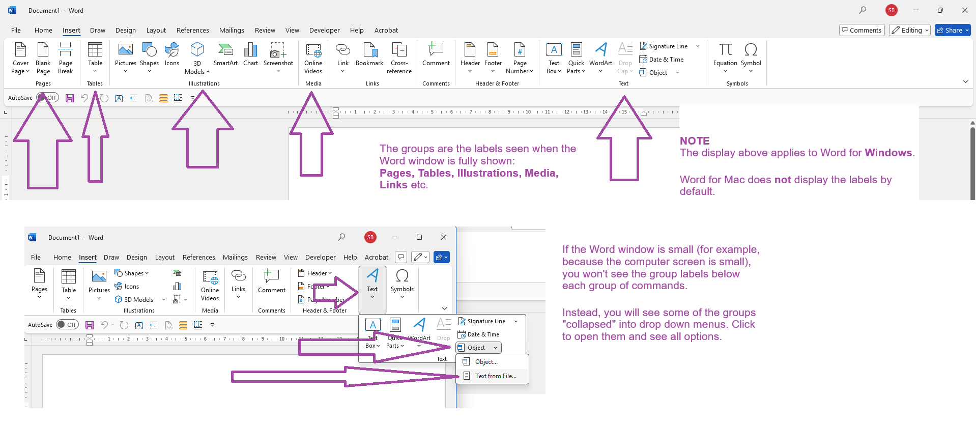 How to insert another document in a Word document with latest Word ...