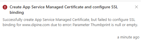 Azure: cannot add managed certificate to www.MyDomain.com - Microsoft Q&A