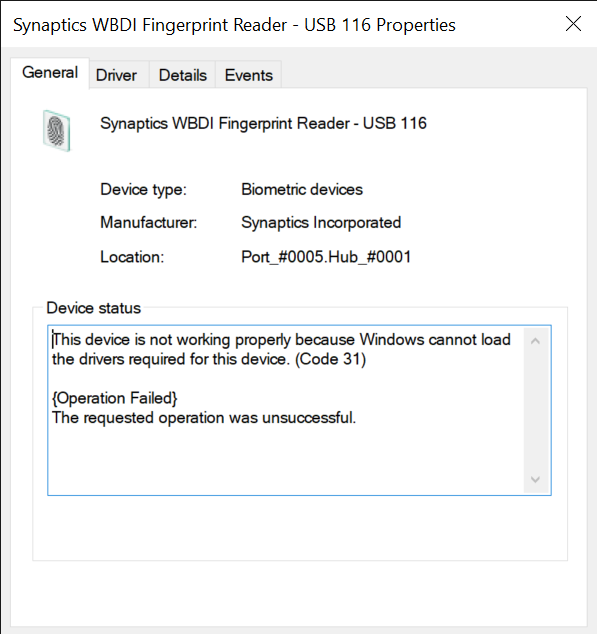 Windows fingerprint not working code 31 - Microsoft Q&A