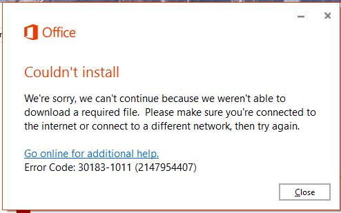 al123　その２ error 30182-44 (2) when trying to install MS project 2019