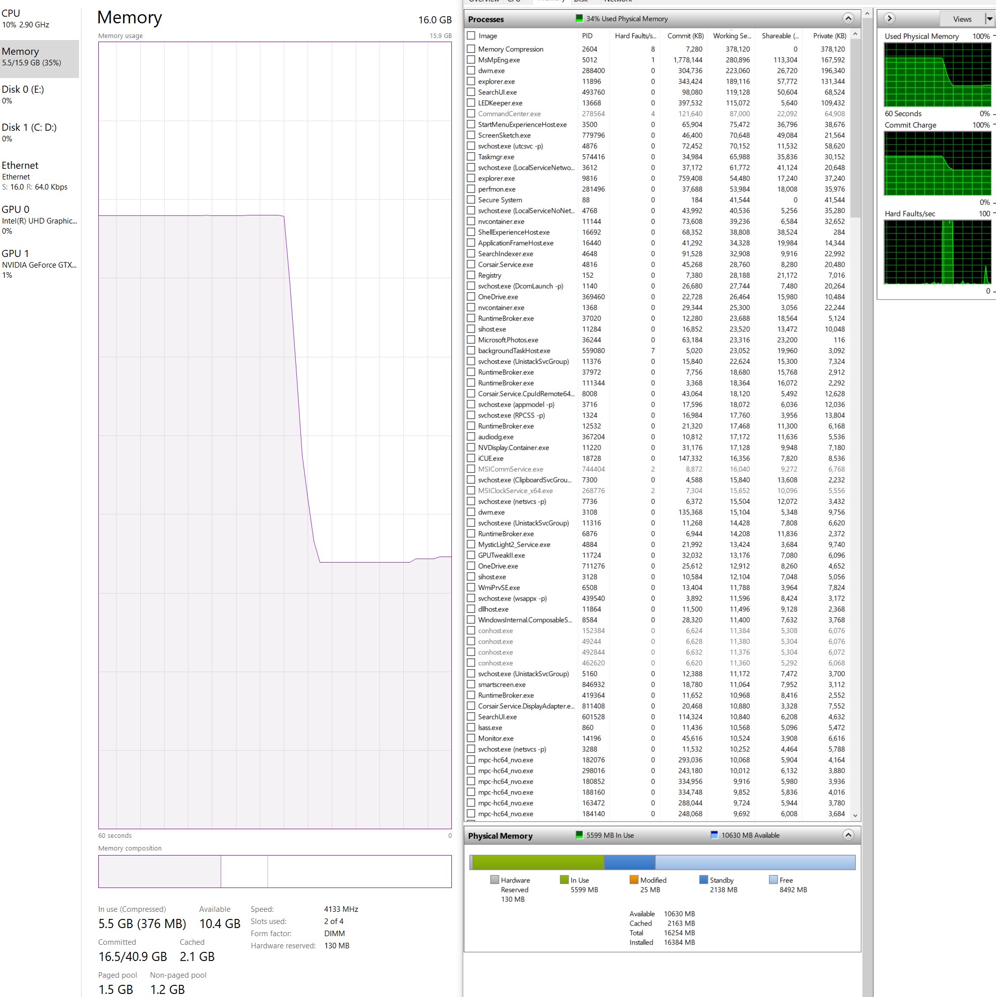 Memory usage 99% of 16GB but it's not if I add up everything in task ...