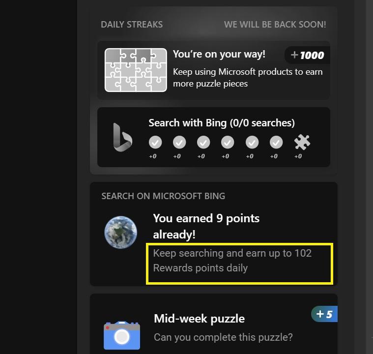 MICROSOFT REWARDS NOT WORKING TODAY visual data 7