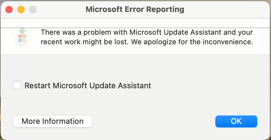 repetition of a pop up "There was a problem with Microsoft Update ...