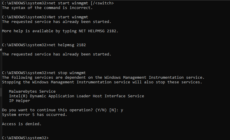 How to fix denied access when trying to stop Wmi in command prompt ...