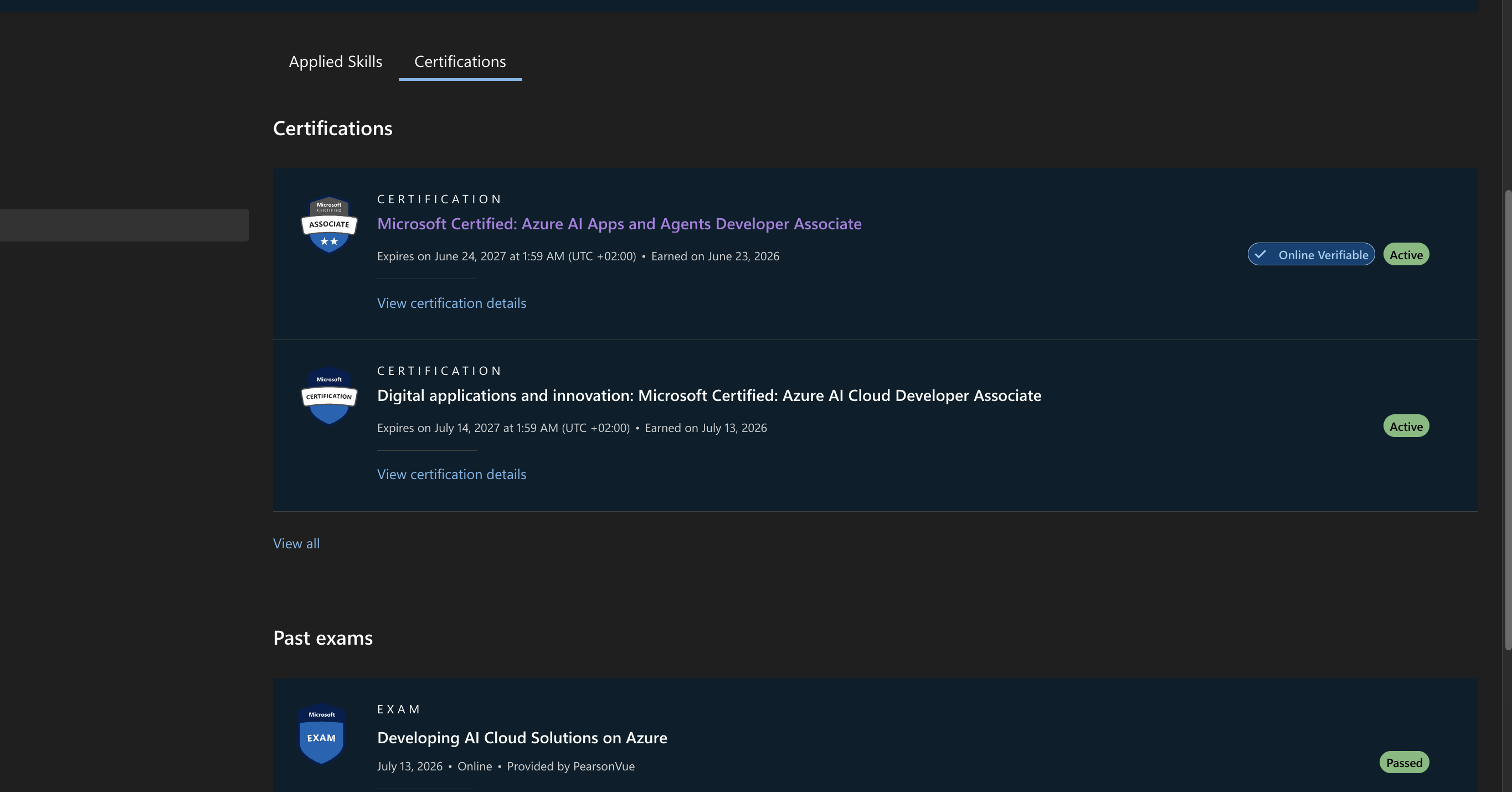 Microsoft Certified: Azure AI Cloud Developer Associate not online ...