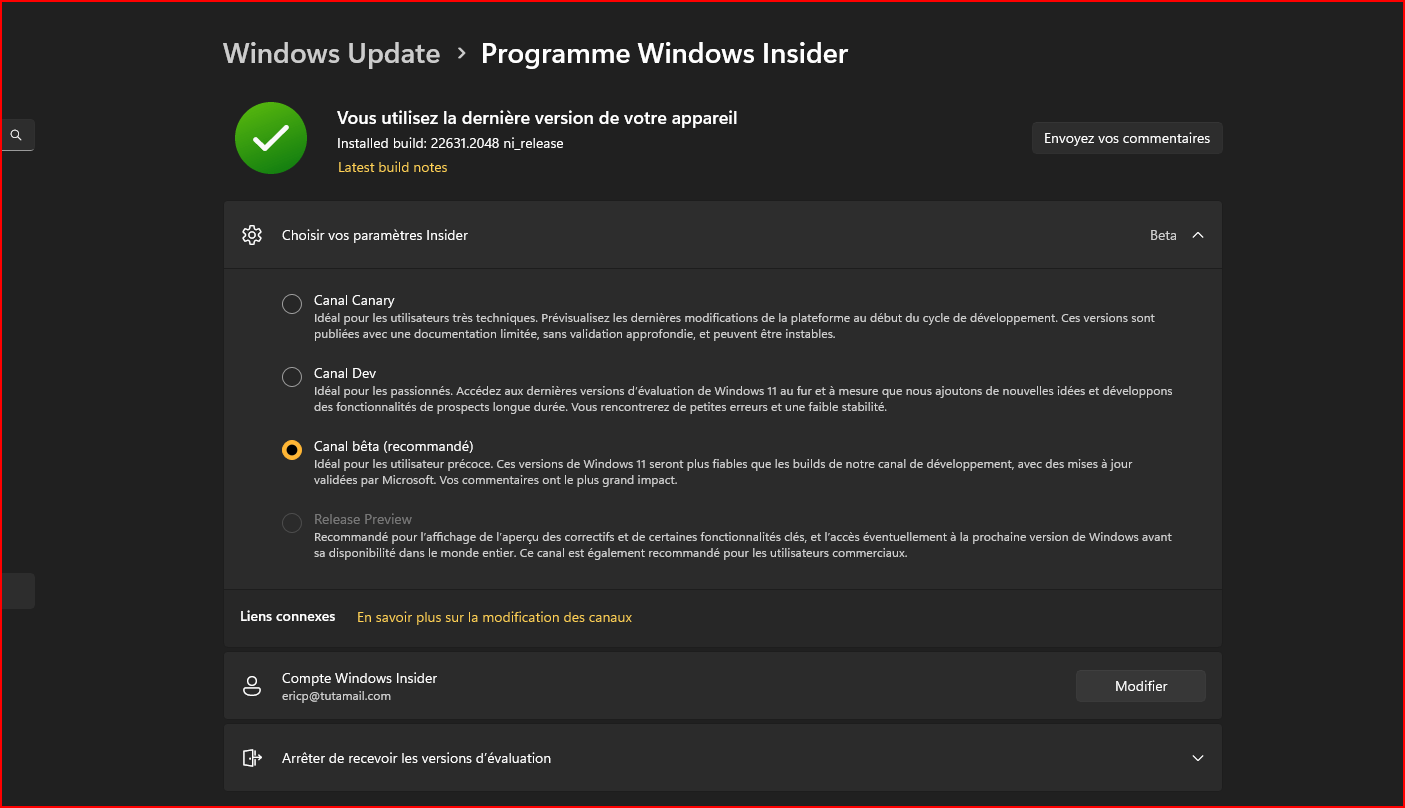 Programme Windows Insider- Changement de canal - Microsoft Q&A