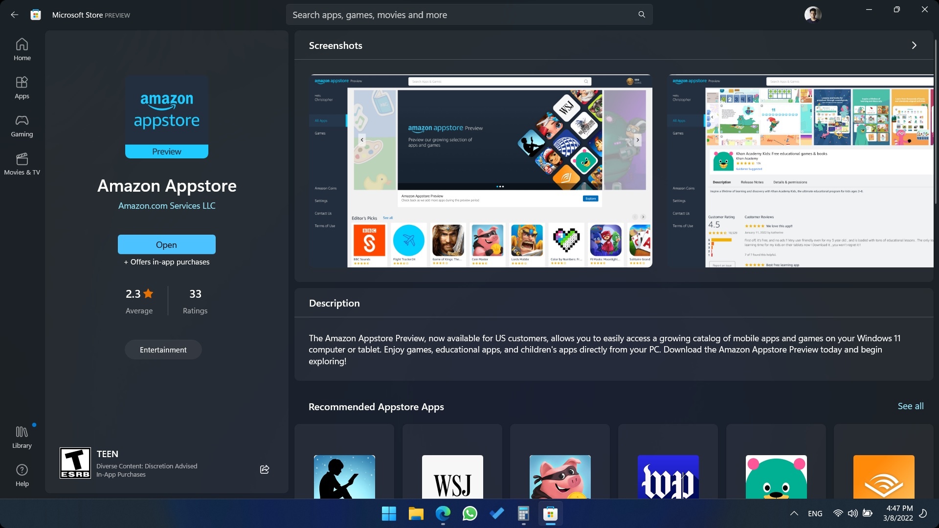 Can't Install Amazon Appstore. - Microsoft Q&A