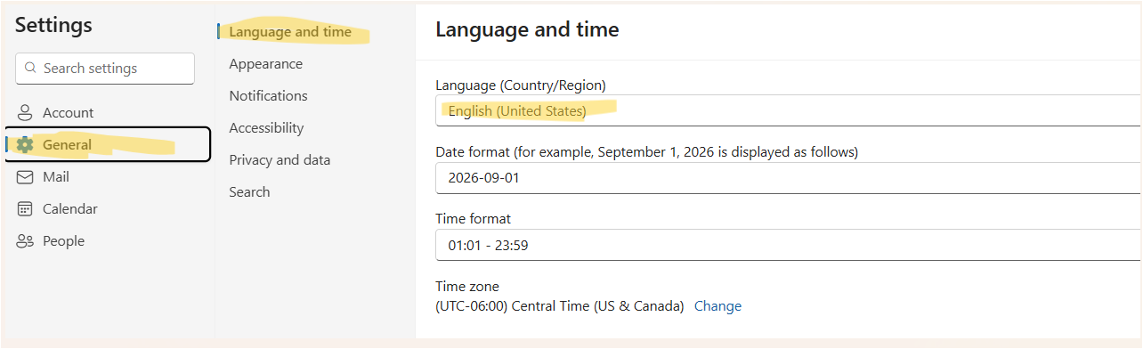 Outlook Language