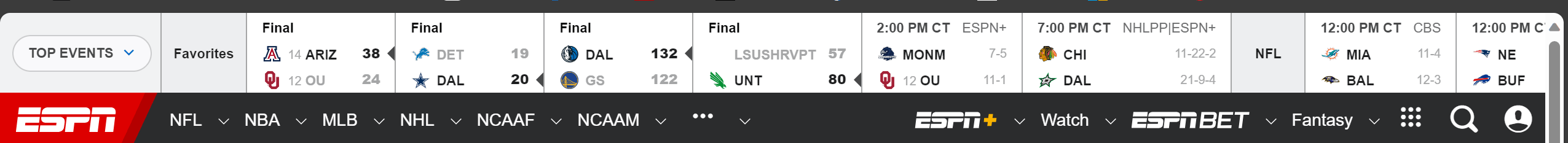 Why won't the scores at the top of ESPN scroll left? - Microsoft Q&A
