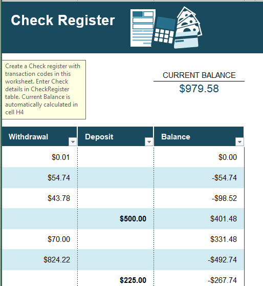 I downloaded an Excel checkbook template and need to insert a formula ...