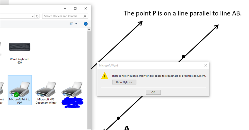 Word 2016 - Cant print if shapes grouped. There is not enough memory or ...