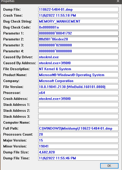 BSOD all stemming from ntoskrnl.exe / ntoskrnl.exe+3f90f0 - Microsoft Q&A