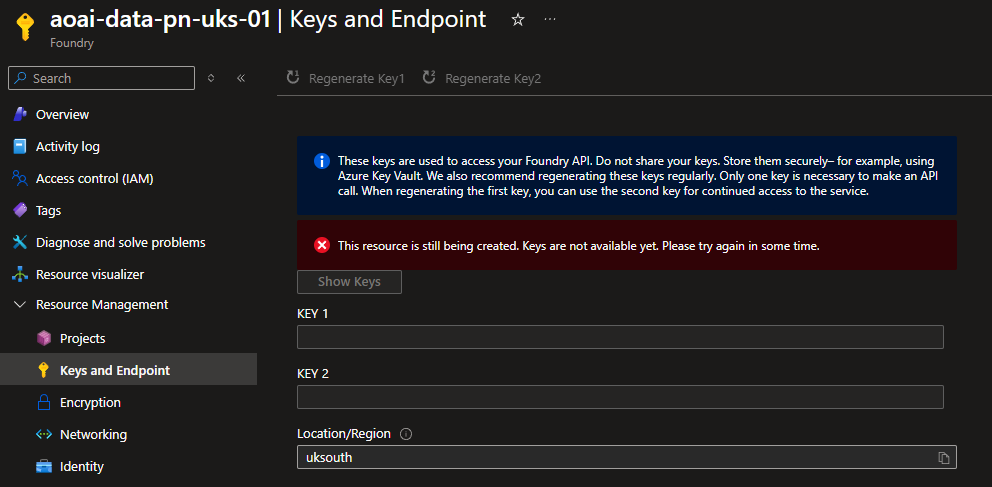 Azure Foundry Service Failed Provisioning - Stuck on 