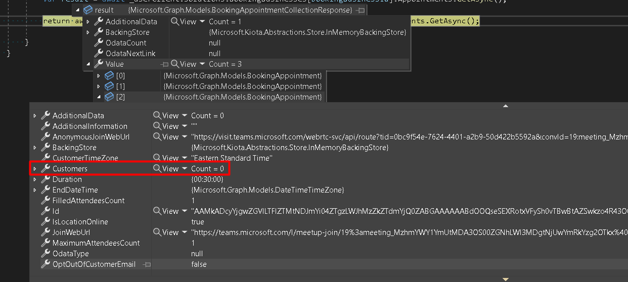 Customers list is coming empty in list of appointments - Microsoft Q&A