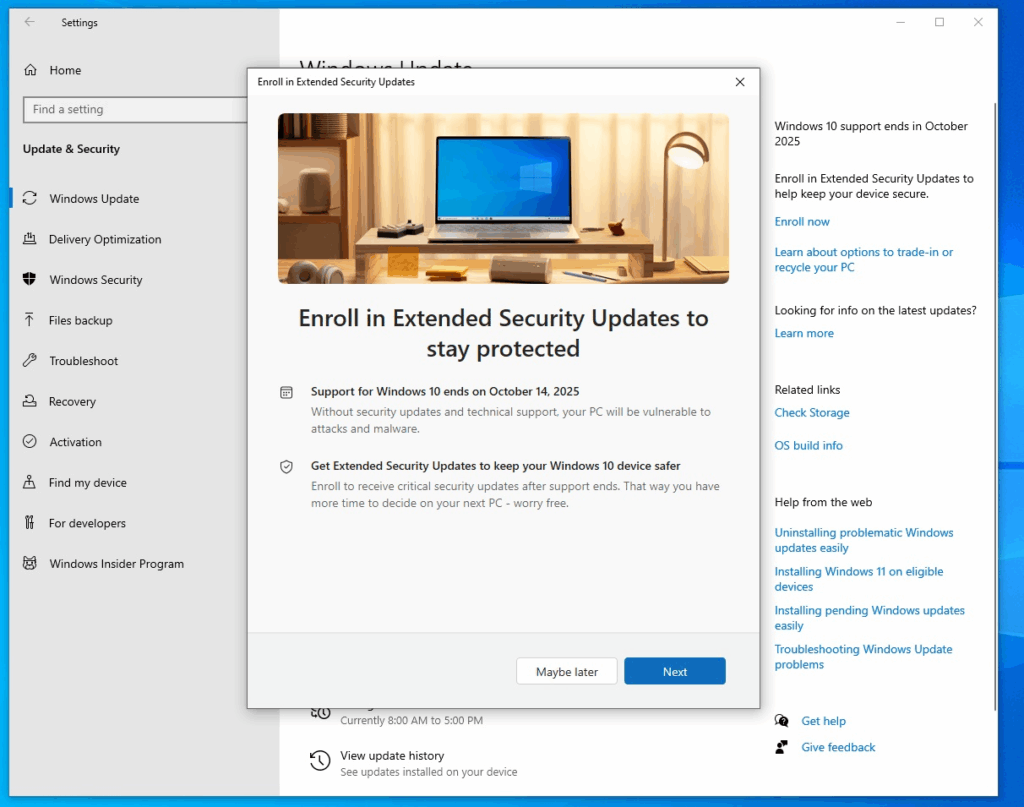 Windows 10 udvidede opdateringer program